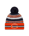 Youth Chicago Bears C Logo New Era 2021 NFL Sideline - Sport Official Pom Cuffed Knit Hat - Orange/Navy - Pro League Sports Collectibles Inc.