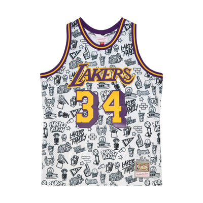 Shaquille O'Neal Los Angeles Lakers Mitchell & Ness Doodle 1996-97 Swingman White Jersey - Pro League Sports Collectibles Inc.