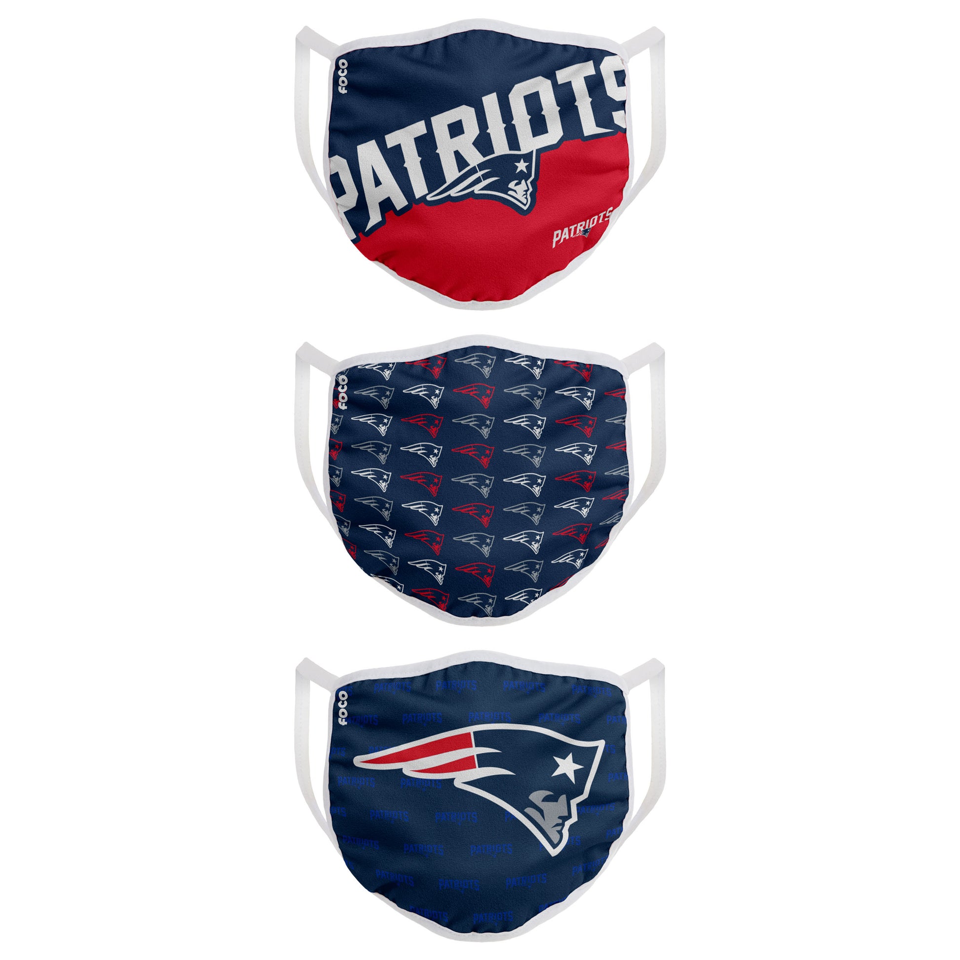 New England Patriots FOCO NFL Face Mask Covers Adult 3 Pack - Pro League Sports Collectibles Inc.