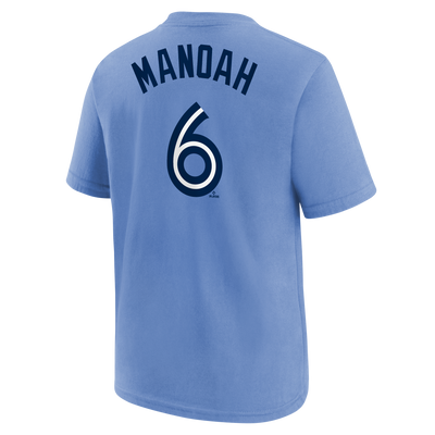 Child Toronto Blue Jays Alex Manoah #6 Nike Powder Blue Horizon Name & Number T-Shirt - Pro League Sports Collectibles Inc.
