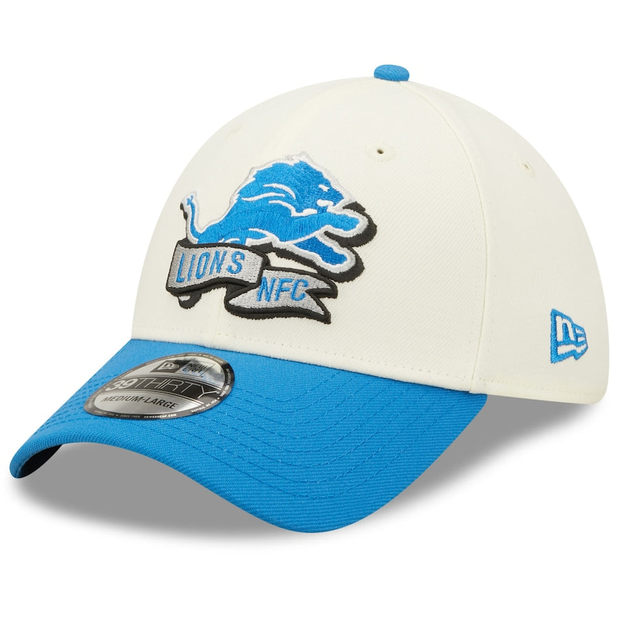 Detroit Lions 2022 Sideline New Era Cream/Blue - 39THIRTY 2-Tone Flex Hat - Pro League Sports Collectibles Inc.