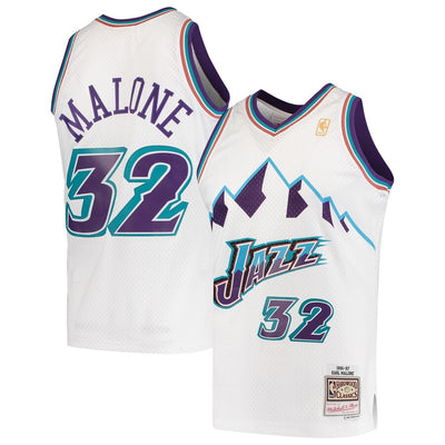 Karl Malone #32 Utah Jazz Mitchell & Ness 1996-97 Hardwood Classic Swingman Jersey - White - Pro League Sports Collectibles Inc.