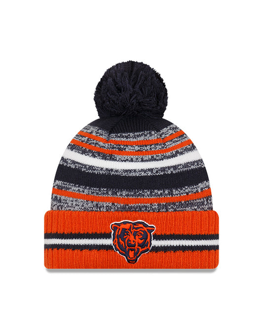 Chicago Bears New Era 2021 NFL Sideline - Sport Official Pom Cuffed Knit Hat - Orange/Navy - Pro League Sports Collectibles Inc.