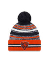Chicago Bears New Era 2021 NFL Sideline - Sport Official Pom Cuffed Knit Hat - Orange/Navy - Pro League Sports Collectibles Inc.