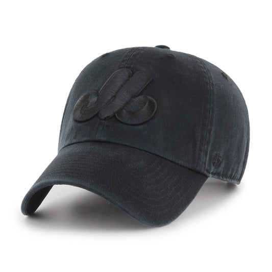 Montreal Expos Black on Black 47 Brand Clean Up Hat - Pro League Sports Collectibles Inc.