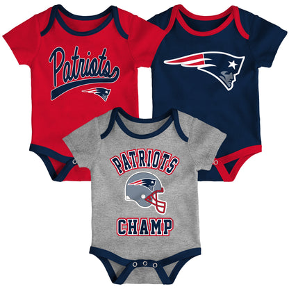 Infant New England Patriots Red/Navy/Heathered Gray Champ 3-Piece Bodysuit Set - Pro League Sports Collectibles Inc.