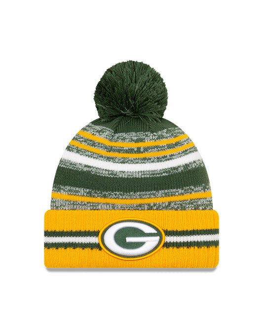 Green Bay Packers New Era 2021 NFL Sideline - Sport Official Pom Cuffed Knit Hat - Yellow/Green - Pro League Sports Collectibles Inc.