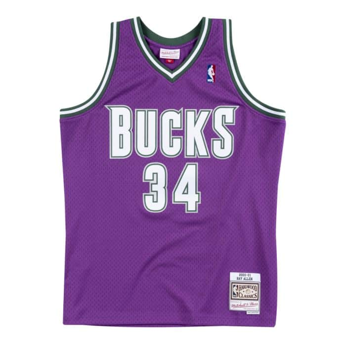 Ray Allen #34 Milwaukee Bucks Mitchell & Ness 2001-02 Hardwood Classic Swingman Jersey - Purple - Pro League Sports Collectibles Inc.