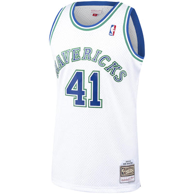 Dirk Nowitzki #41 Dallas Mavericks Mitchell & Ness 1998-99 Hardwood Classic Swingman Jersey - White - Pro League Sports Collectibles Inc.