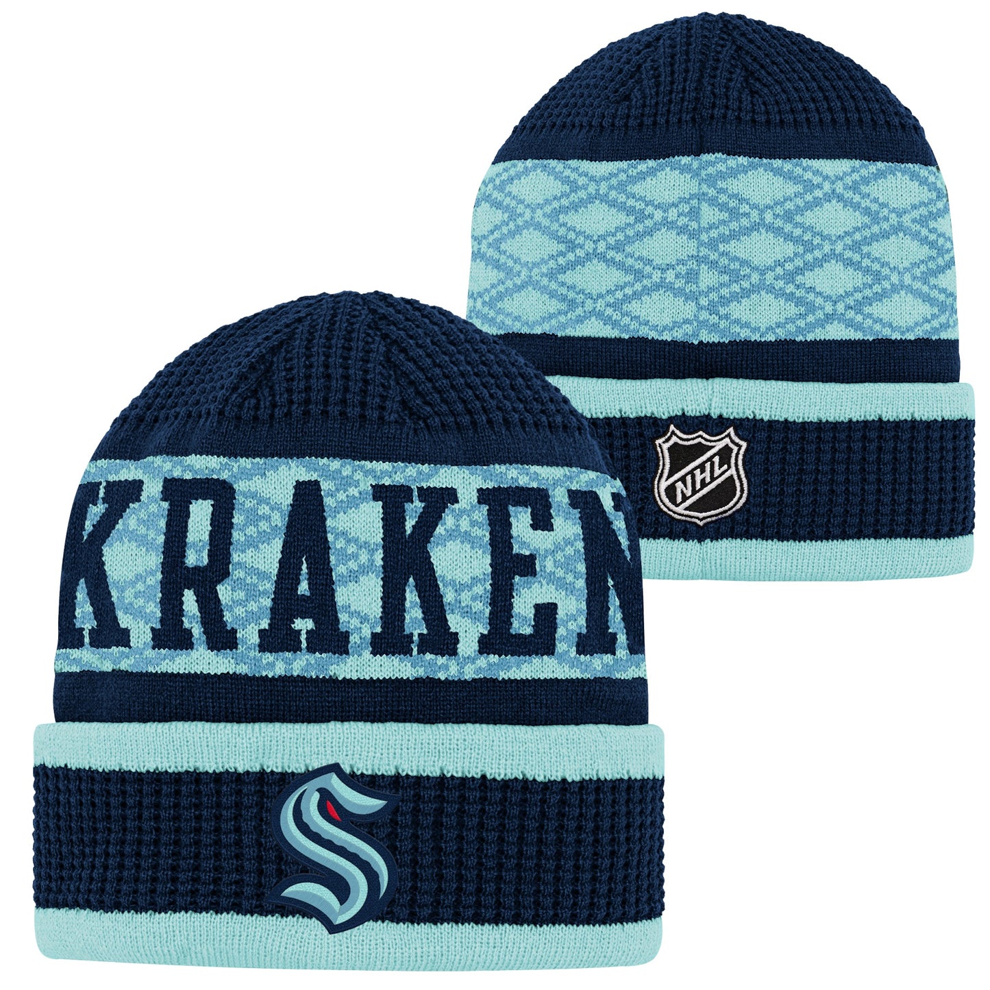 Youth Seattle Kraken NHL Puck Pattern Cuff Knit Toque - Pro League Sports Collectibles Inc.