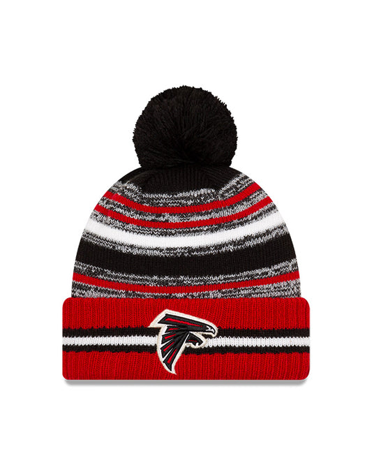 Atlanta Falcons New Era 2021 NFL Sideline - Sport Official Pom Cuffed Knit Hat - Red/Black - Pro League Sports Collectibles Inc.