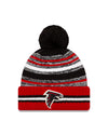 Atlanta Falcons New Era 2021 NFL Sideline - Sport Official Pom Cuffed Knit Hat - Red/Black - Pro League Sports Collectibles Inc.