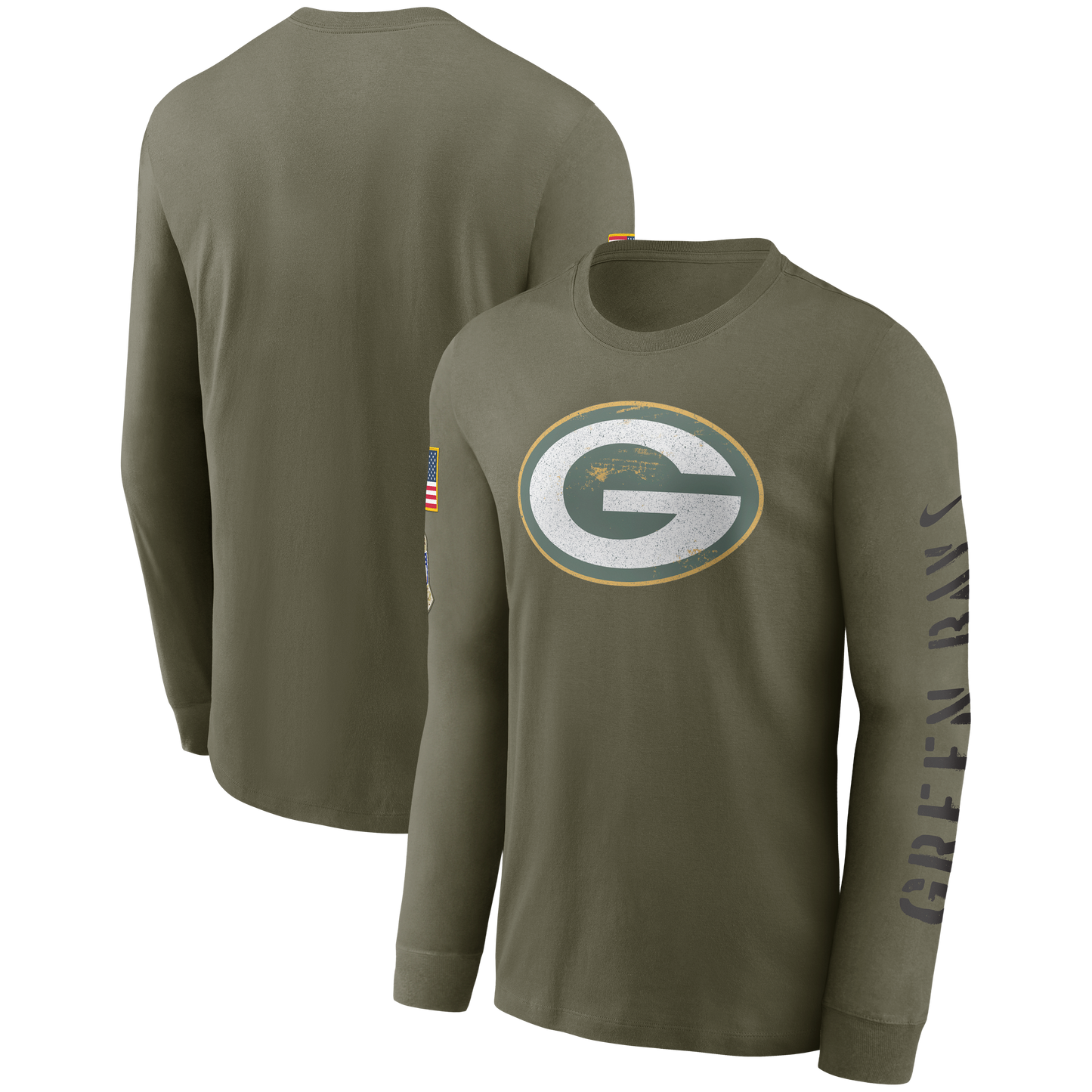 Green Bay Packers Nike 2022 Salute To Service - Team Logo Long Sleeve T-Shirt - Olive - Pro League Sports Collectibles Inc.