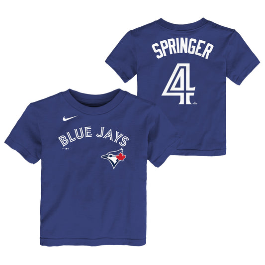 Toddler Toronto Blue Jays George Springer #4 Nike Royal Blue Name & Number T-Shirt - Pro League Sports Collectibles Inc.