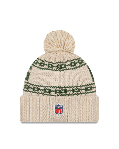 Women's Green Bay Packers New Era 2021 NFL Sideline Pom Cuffed Knit Hat - Natural - Pro League Sports Collectibles Inc.