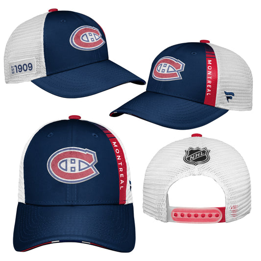 Youth Montreal Canadiens Fanatics Branded 2022 NHL Draft Authentic Pro On Stage Trucker Adjustable Hat - Pro League Sports Collectibles Inc.