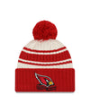 Arizona Cardinals New Era 2022 Sideline - Sport Cuffed Pom Knit Hat - Cream/Red - Pro League Sports Collectibles Inc.