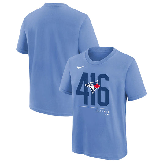 Youth Toronto Blue Jays Nike Local Area Code Powder Blue T-Shirt - Pro League Sports Collectibles Inc.