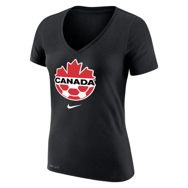 Women s Canada National Soccer Team Nike Dri Fit V Neck T Shirt Blac Pro League Sports Collectibles Inc