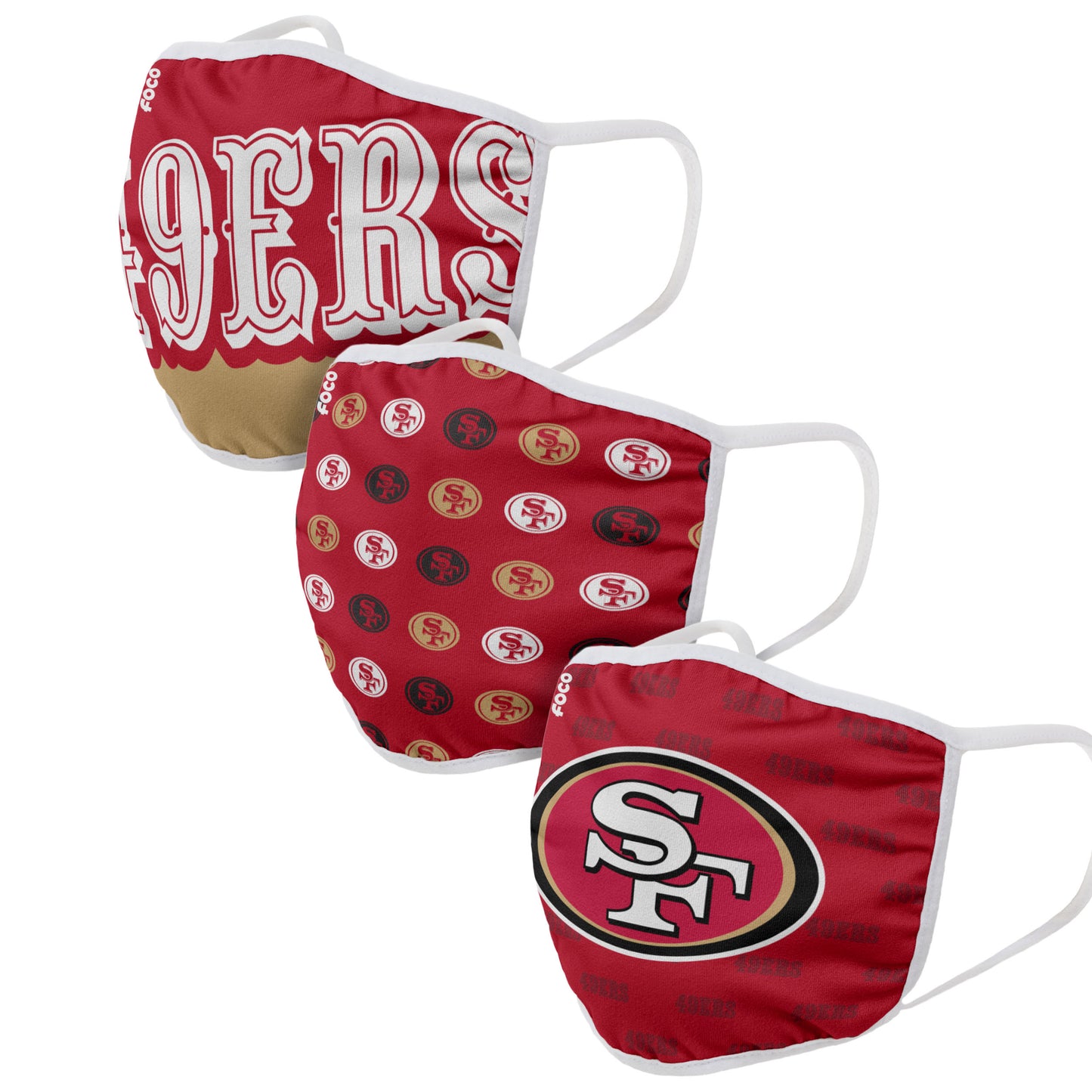 San Francisco 49ers Game Time FOCO NFL Face Mask Covers Adult 3 Pack - Pro League Sports Collectibles Inc.