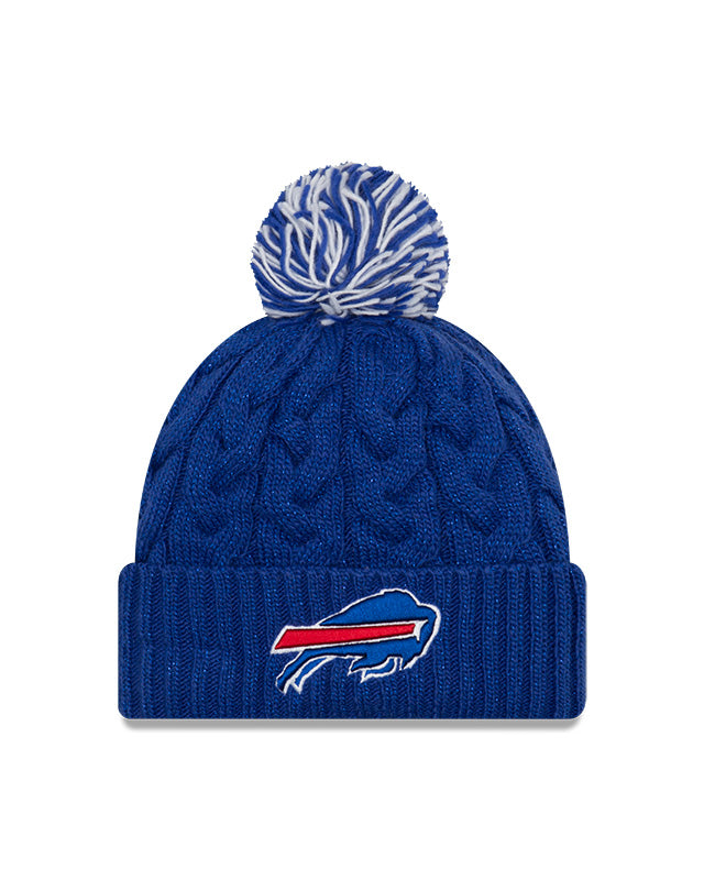 Women's Buffalo Bills New Era Cozy Cable Laser Cuff Pom Knit Toque - Pro League Sports Collectibles Inc.