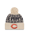 Women's Chicago Bears C Logo New Era 2021 NFL Sideline Pom Cuffed Knit Hat - Natural - Pro League Sports Collectibles Inc.