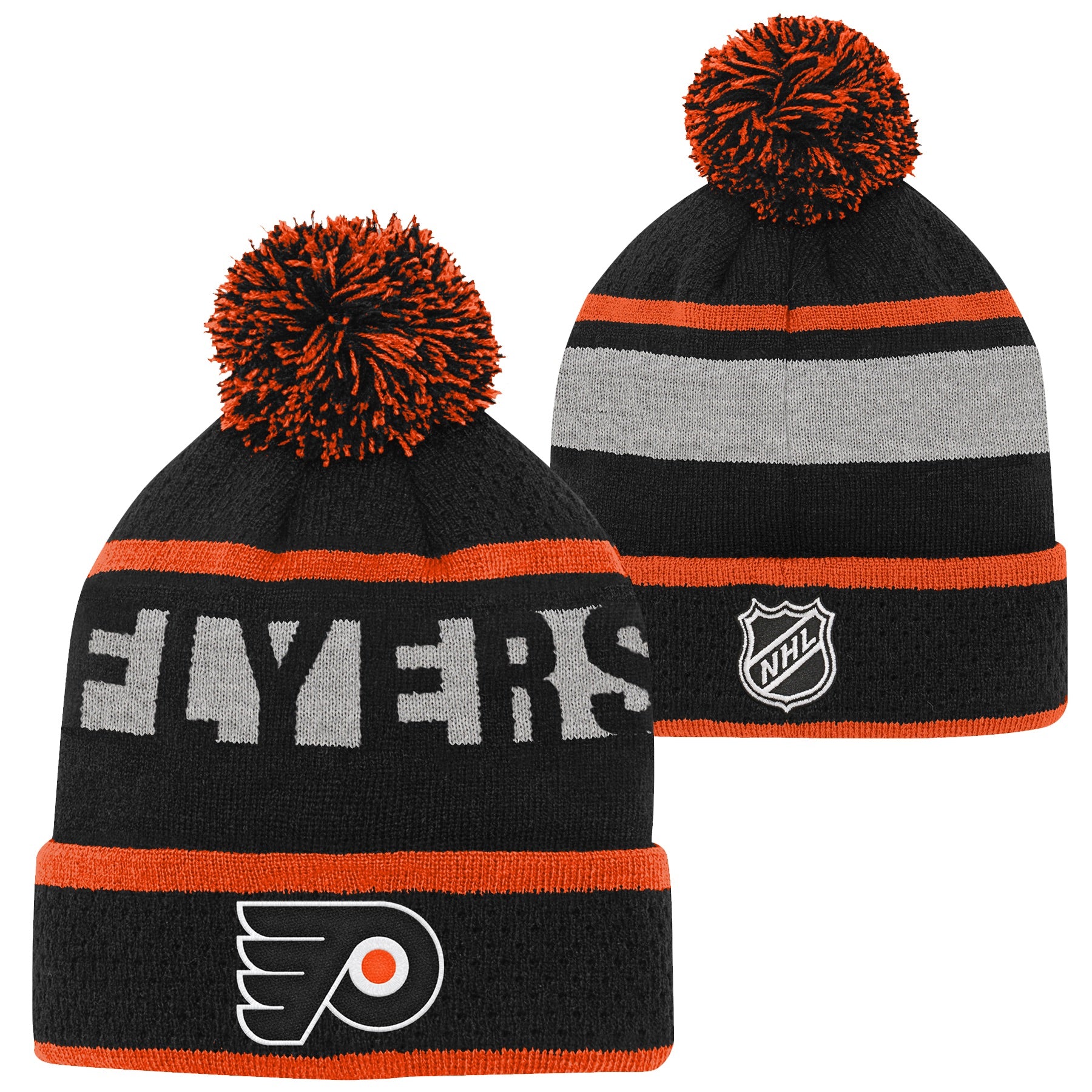 Youth Philadelphia Flyers Black Breakaway Cuffed Knit Hat with Pom - Pro League Sports Collectibles Inc.