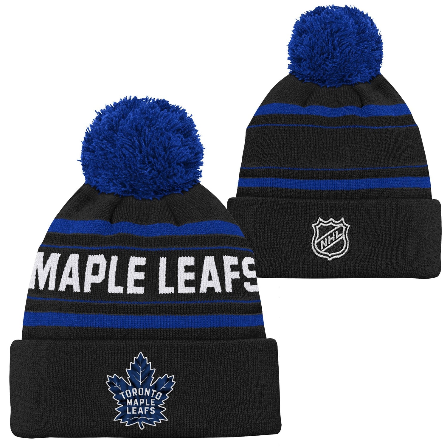 Kids Toronto Maple Leafs 3rd Logo Alternate Jacquard Cuffed Knit Hat with Pom - Pro League Sports Collectibles Inc.