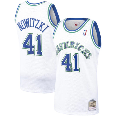 Dirk Nowitzki #41 Dallas Mavericks Mitchell & Ness 1998-99 Hardwood Classic Swingman Jersey - White - Pro League Sports Collectibles Inc.
